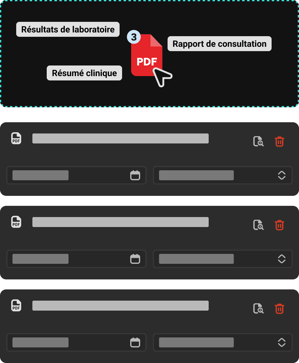 Importation facile des examens médicaux via glisser-déposer ou sélection de fichiers